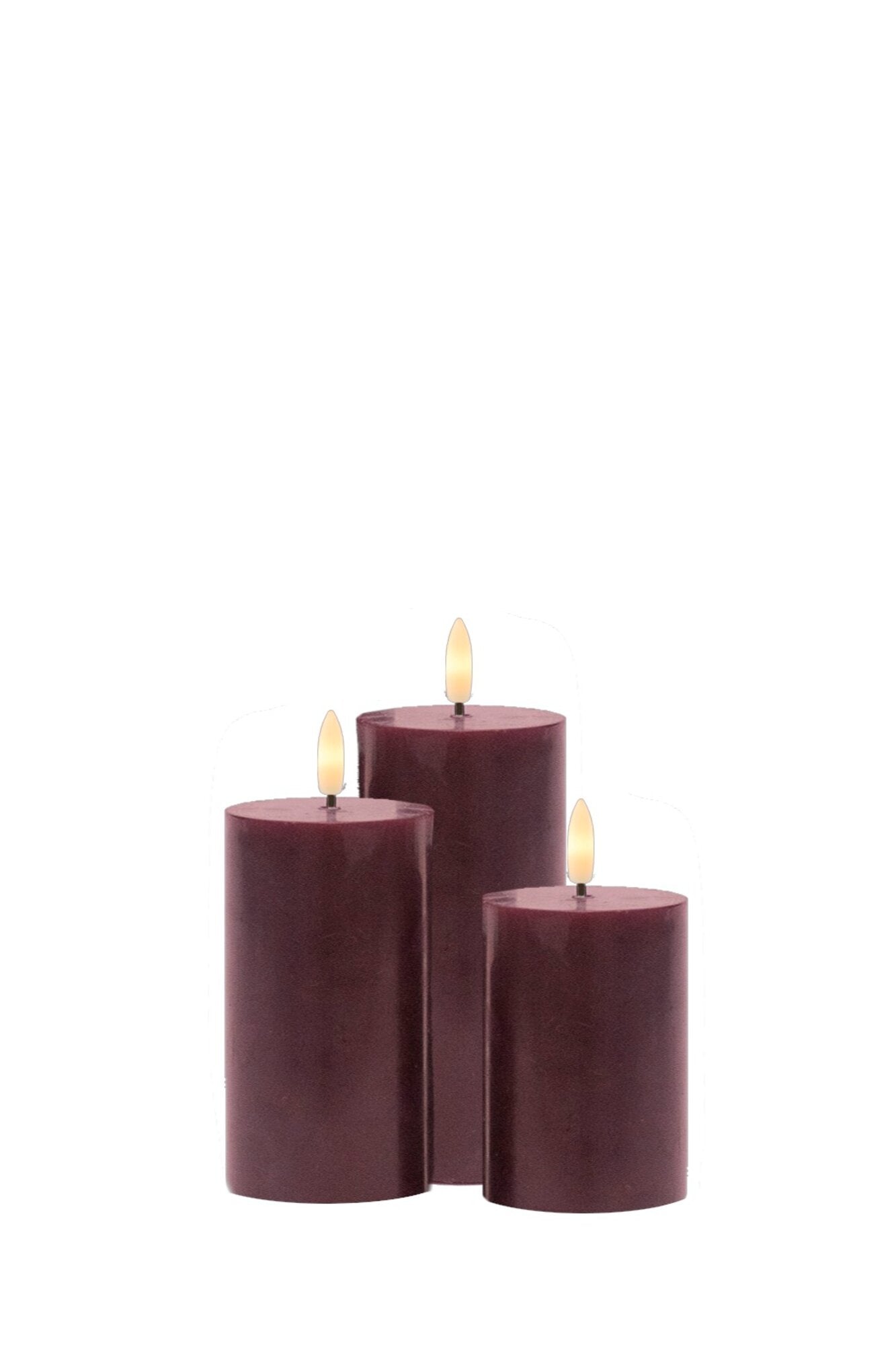 Sille genopladelig lys, 3 stk - Bordeaux